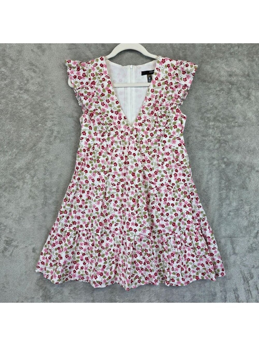 Aqua Dress Womens XS Multicolor Floral V Neck Ruffle Fit & Flare Cotton Sundress
